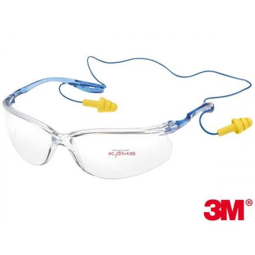 3M-OO-TORA-CCS - okulary ochronne TORA z serii Classic, otwory w zausznikach do zawieszenia zatyczek przeciwhałasowych.