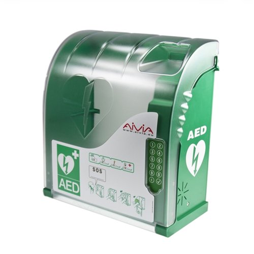 AIVIA 210 ALARM - Szafka na defibrylator przeznaczona do zastosowań zewnętrznych wyposażona w alarm dźwiękowy i wizualny oraz system otwierania za pomocą kodu PIN - 423x388x201 mm