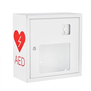 ASB1001-W-AED-R - Metalowa szafka na defibrylator typu 'zbij szybkę', przeznaczona wewnątrz budynku, wyposażona w zamek na klucz- 37 x 37 x 17 cm