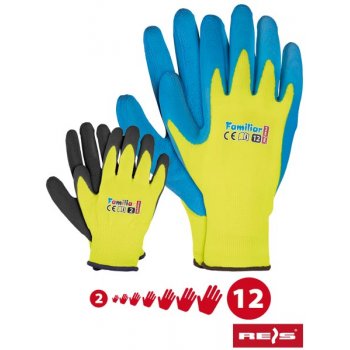FAMILIAR - Rękawice ochronne wykonane z poliestru we fluorescencyjnym kolorze, powlekane spienionym lateksem - 2-12