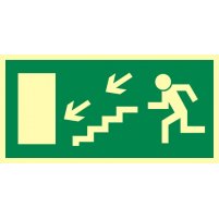 AC019 Kierunek do wyjścia drogi ewakuacyjnej schodami w dół w lewo (znak uzupełniający) 