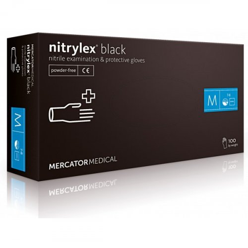 NITRYLEX BLACK - rękawiczki ochronne i diagnostyczne, nitrylowe, bezpudrowe, jendnorazowe, 100szt. opakowanie, czarne, rozmiar M
