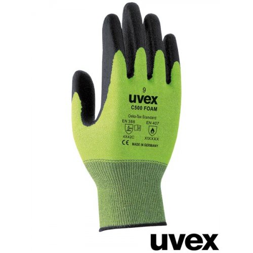 RUVEX-C500FOAM - Rękawice ochronne, ochrona przecięcia (klasa 5), odporność na ścieranie, kontakt do +100 °C, zapinana na rzep - 7,8,9,10.