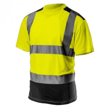 T-shirt 81-730 - T-shirt NEO żółty roboczy ostrzegawczy z pasami odblaskowymi 100% poliester - S-2XL
