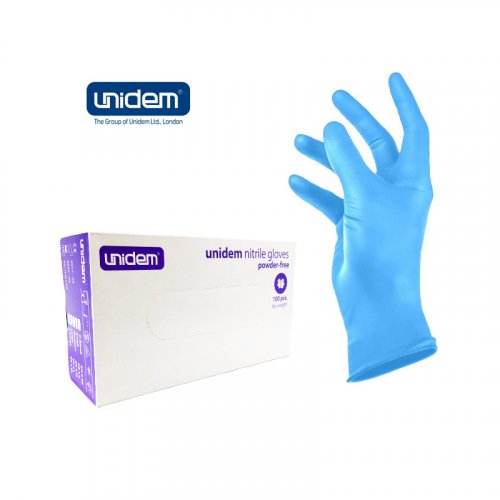 Unidem - rękawiczki nitrylowe diagnostyczne, bezpudrowe, niebieskie, jednorazowe 100szt w opakowaniu, XS-S